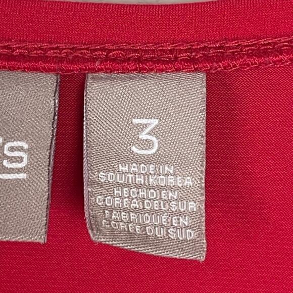 Chico’s Red Tunic Top Size XL (3) Jersey Knit 3/4 Sleeve Chiffon Hem Mixed Media - Picture 4 of 7